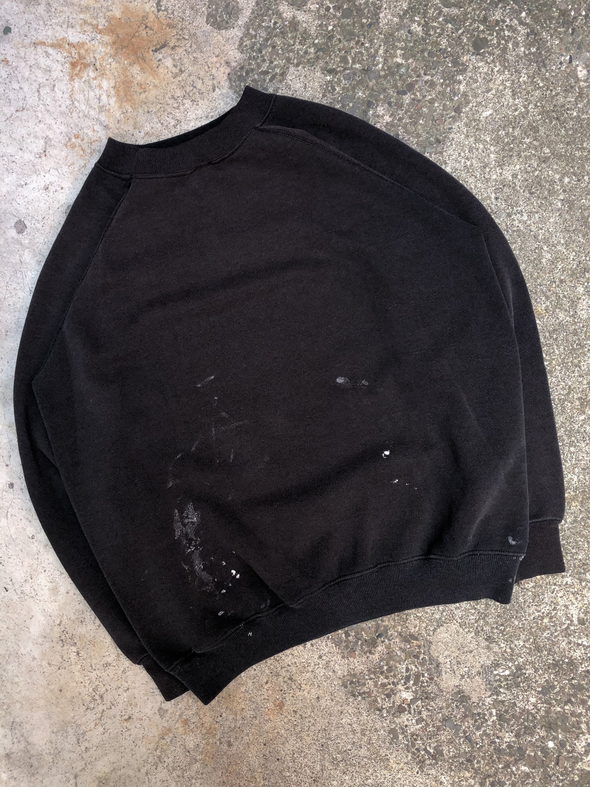 1990s Painted Faded Black Blank Raglan Sweatshirt