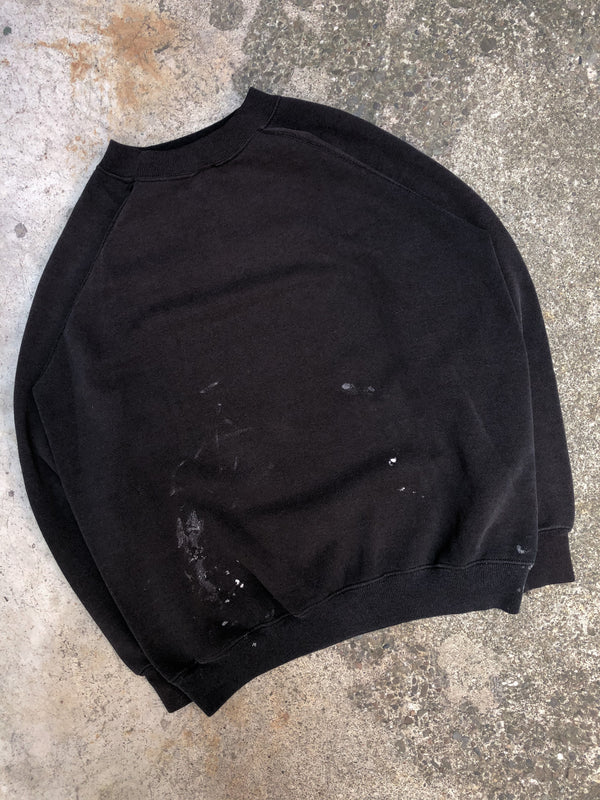 1990s Painted Faded Black Blank Raglan Sweatshirt