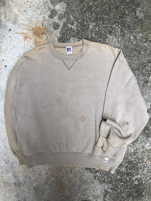 1990s Russell Faded Sand Beige Blank Sweatshirt