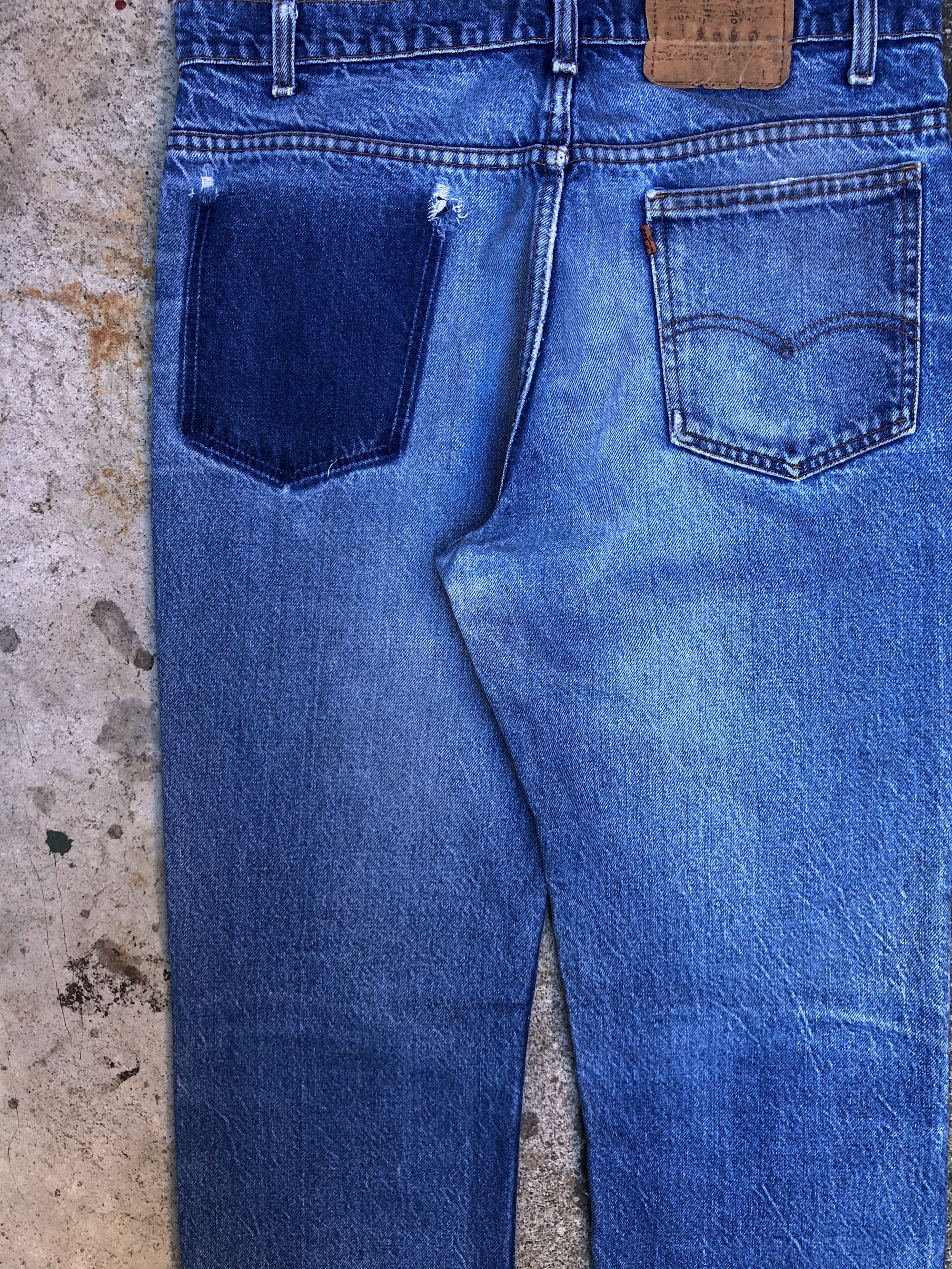 1980s Orange Tab Levis Talon Zip Blue 517 (33X34)