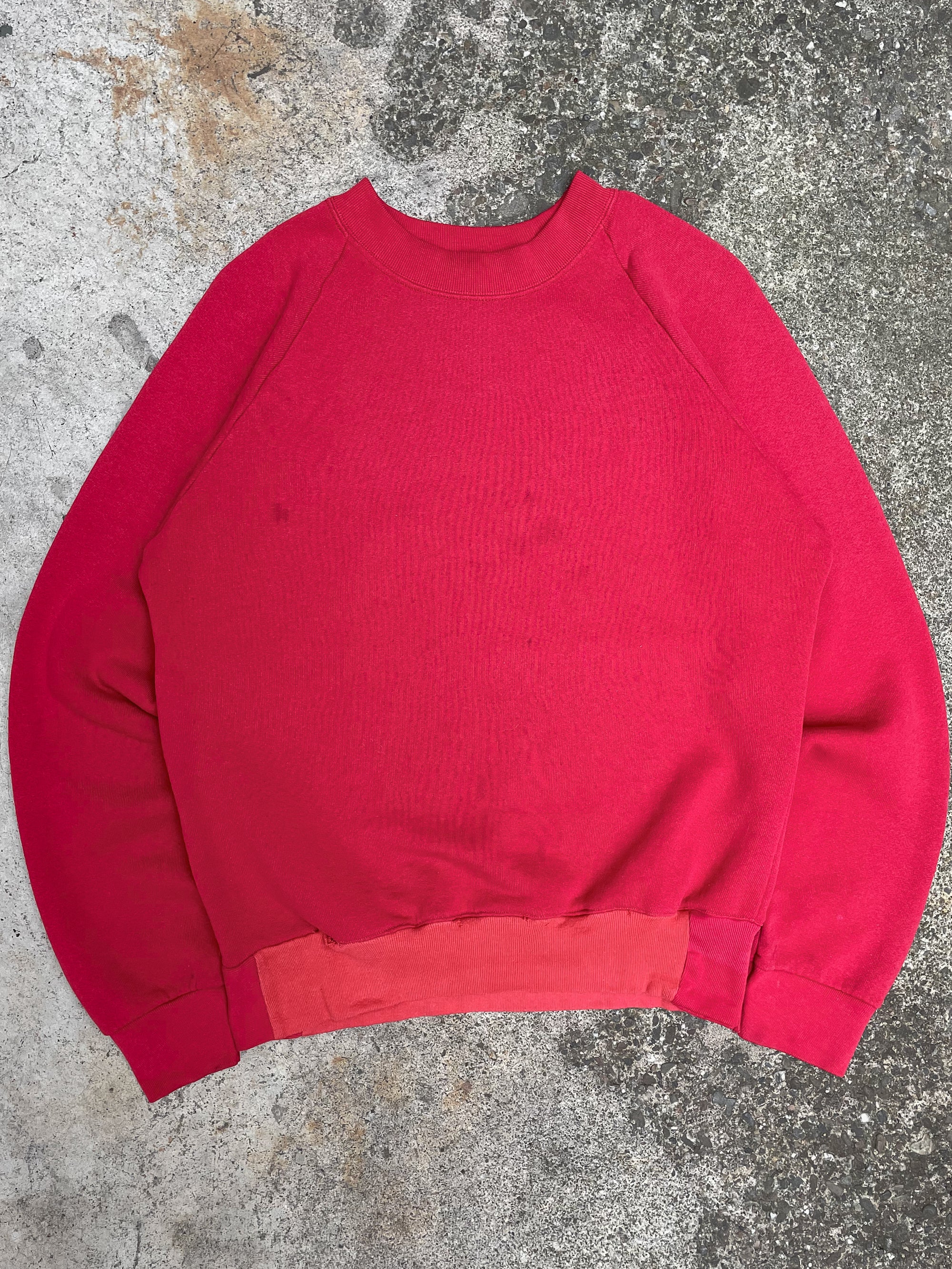 1990s Repaired Faded Red Blank Raglan Sweatshirt