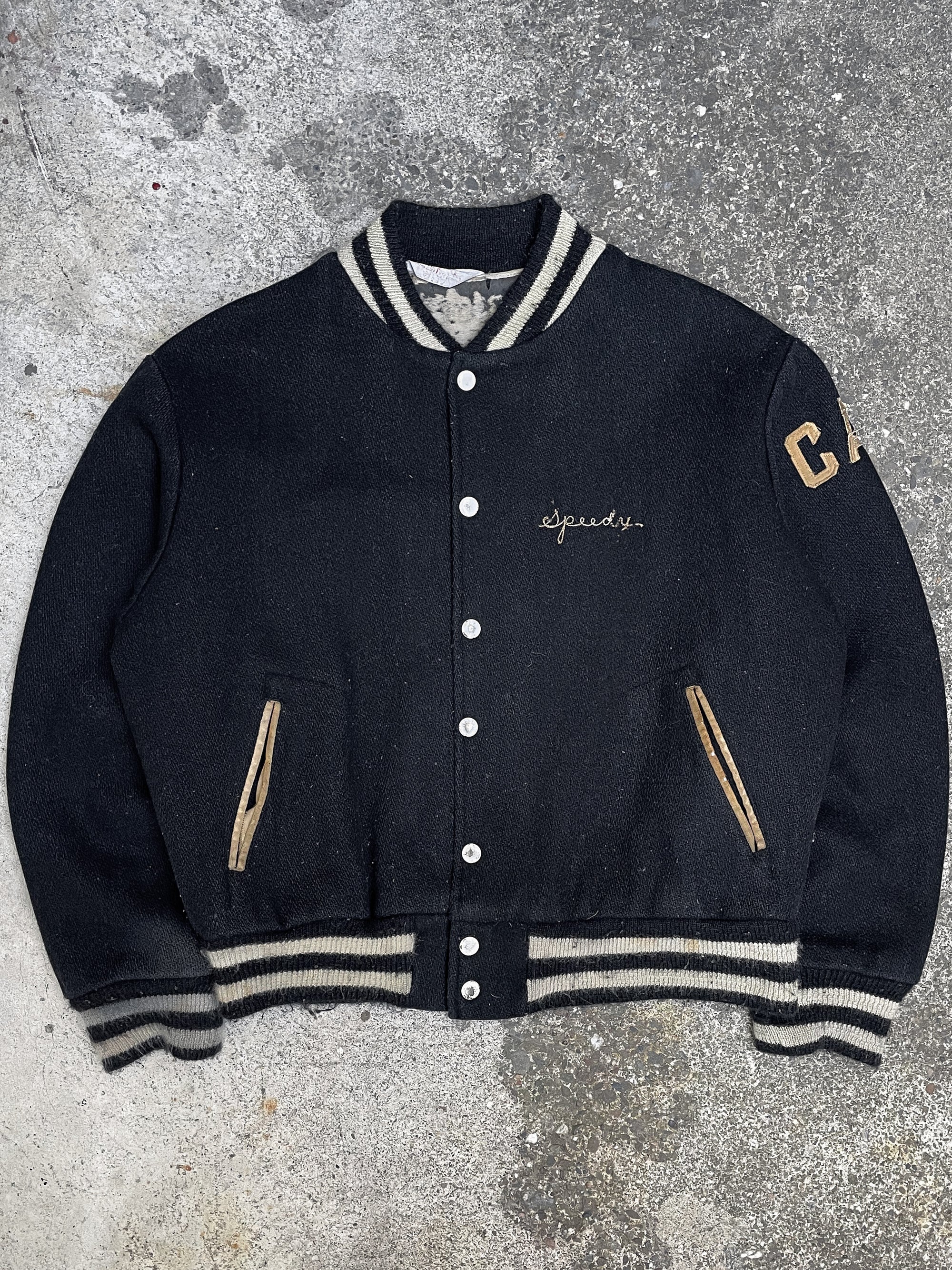 1980s “Brandeis Wrestling” Black Wool Varsity Jacket (M)