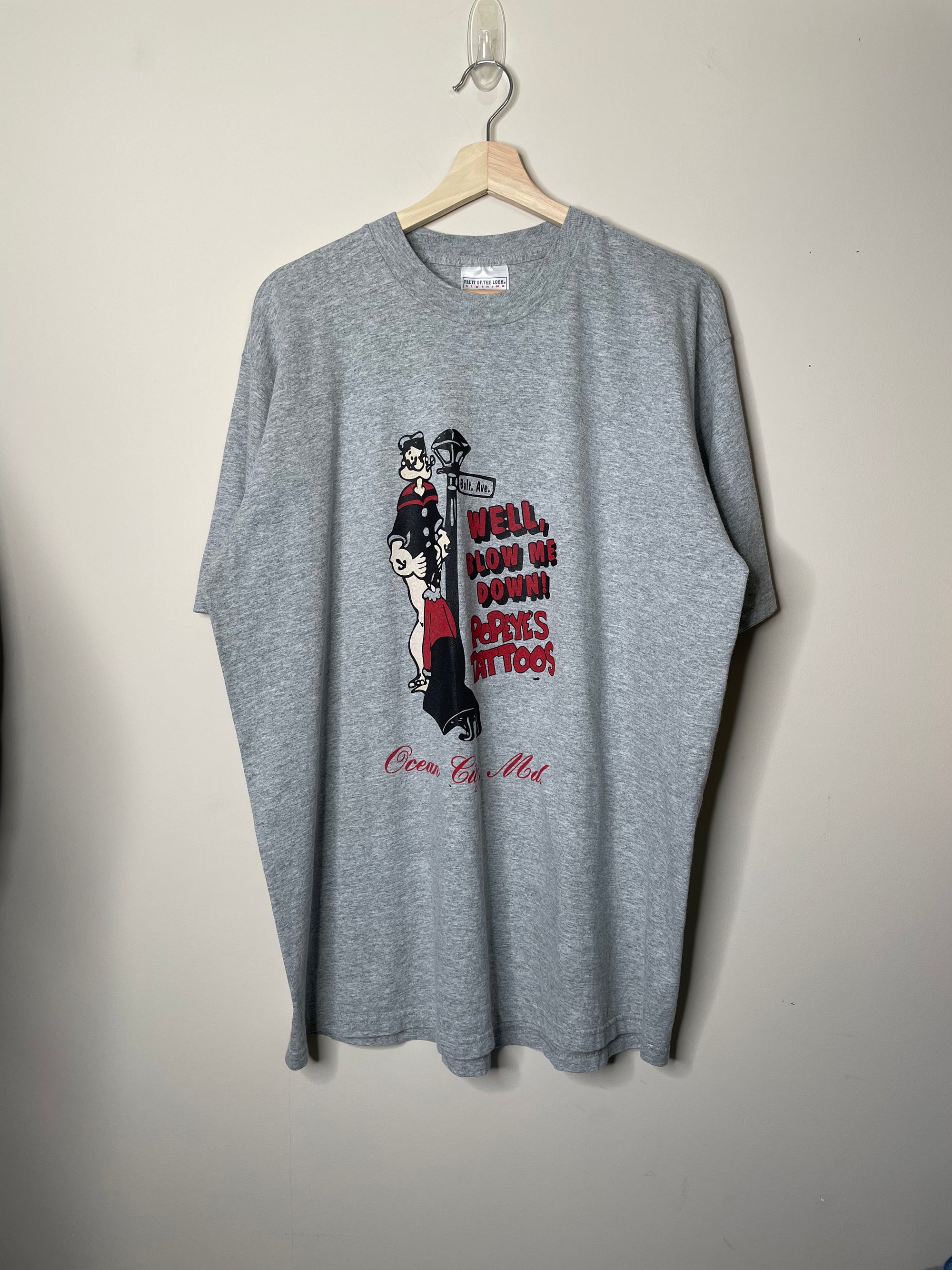 Vintage “Popeye’s Tattoos” Heather Grey Tee (XL)