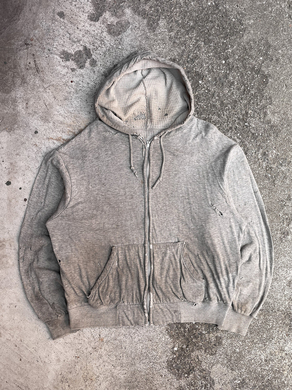 Vintage washed cable hooded zip-up 1960s Thrashed Heather Grey 
