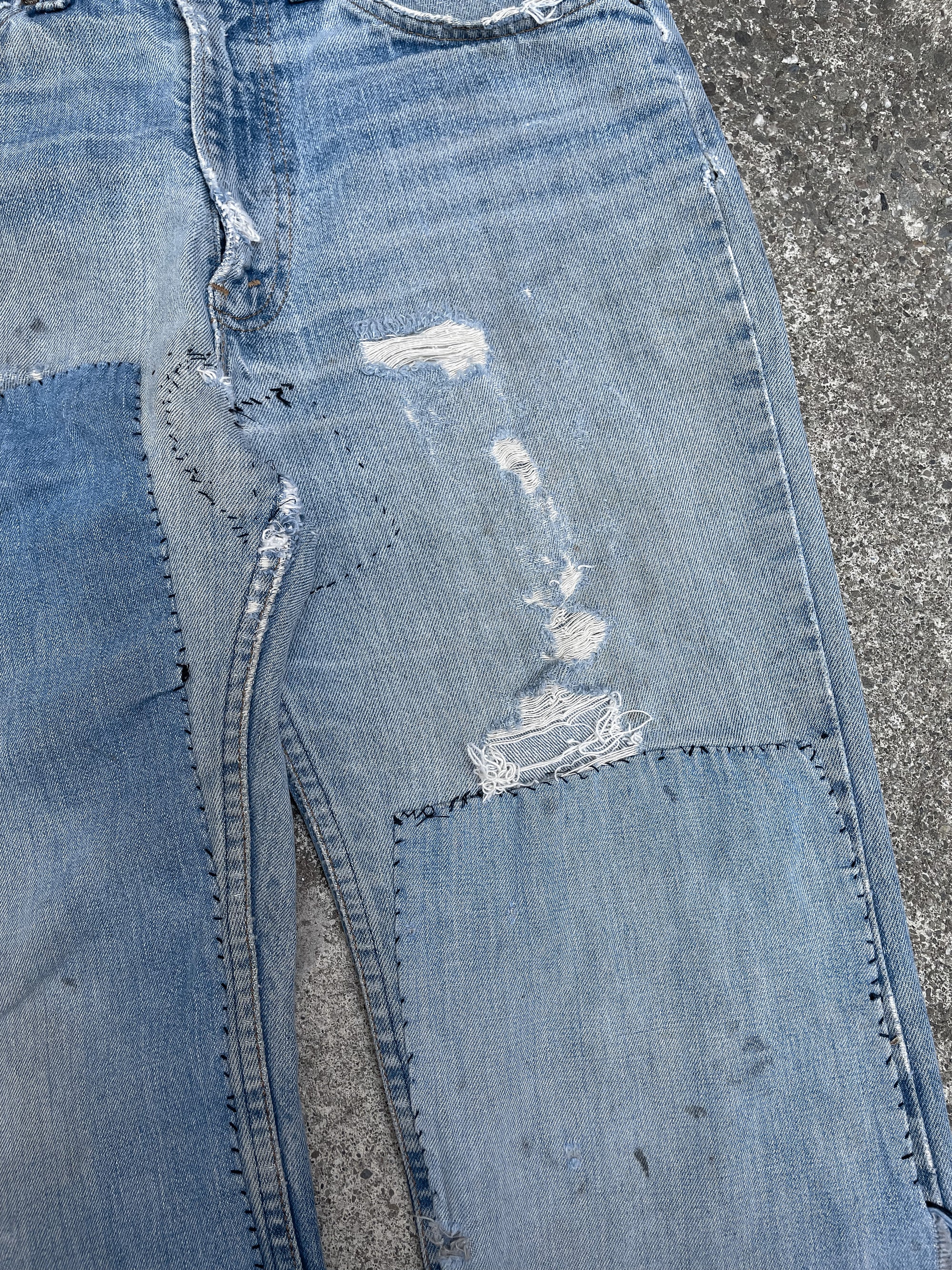 1970s Orange Tab Levis Patch Repaired Faded Blue 517 Talon Zip (32X27)