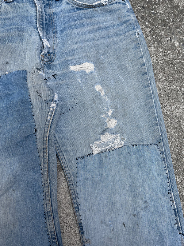 1970s Orange Tab Levis Patch Repaired Faded Blue 517 Talon Zip (32X27)