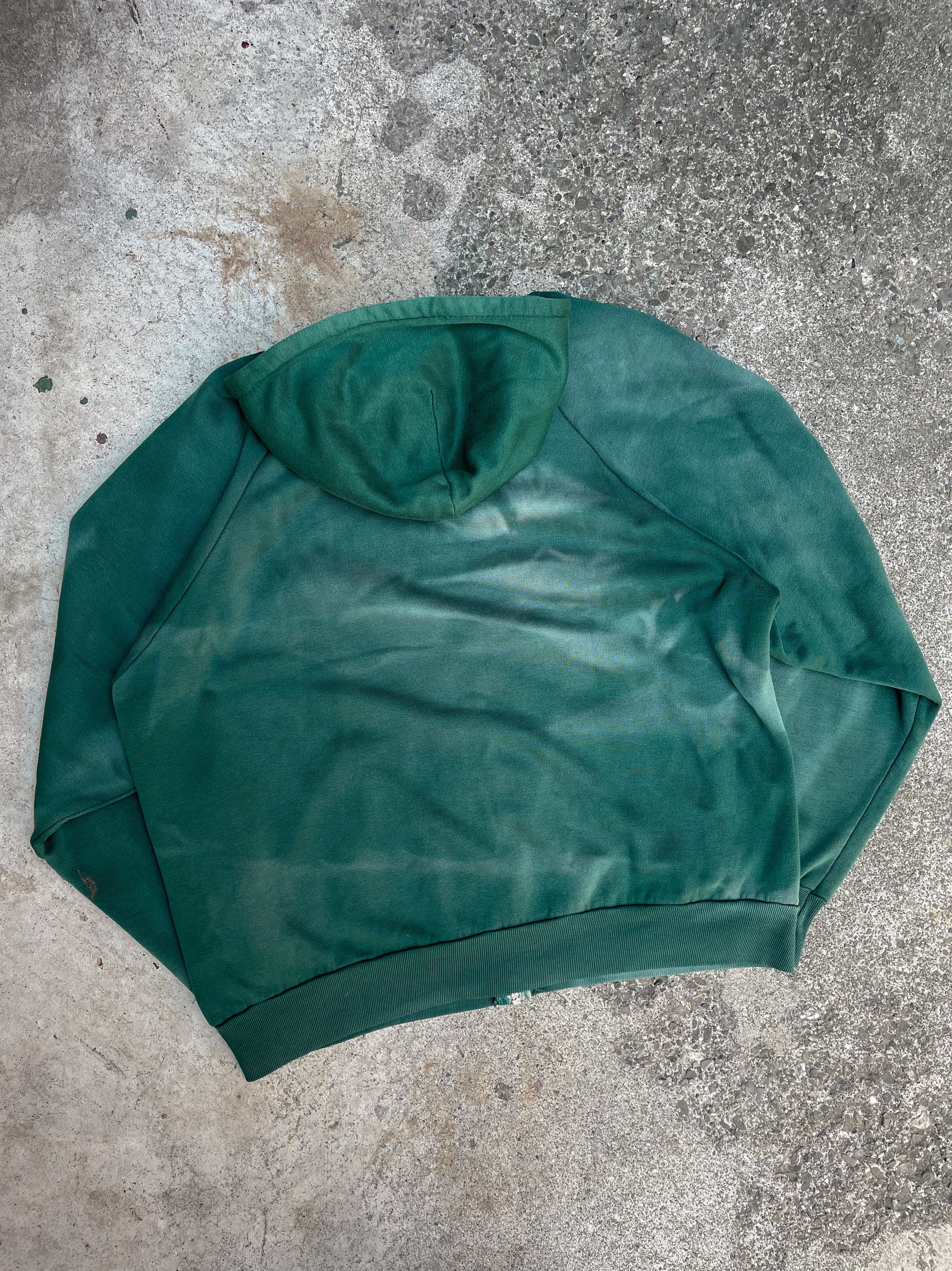 1980s Sun Faded Pine Green Thermal Zip Up Hoodie