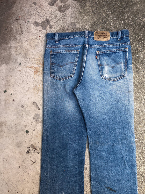 1990s Orange Tab Levis Distressed Dirty Blue 517 (32X32)