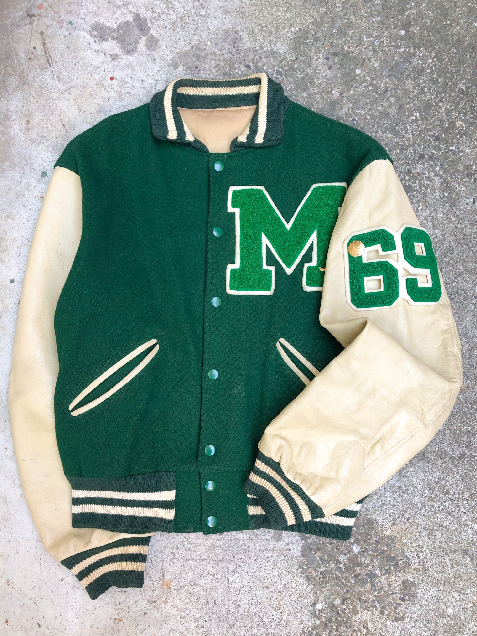 1960s Green Chain Stitch “69” Varsity Jacket
