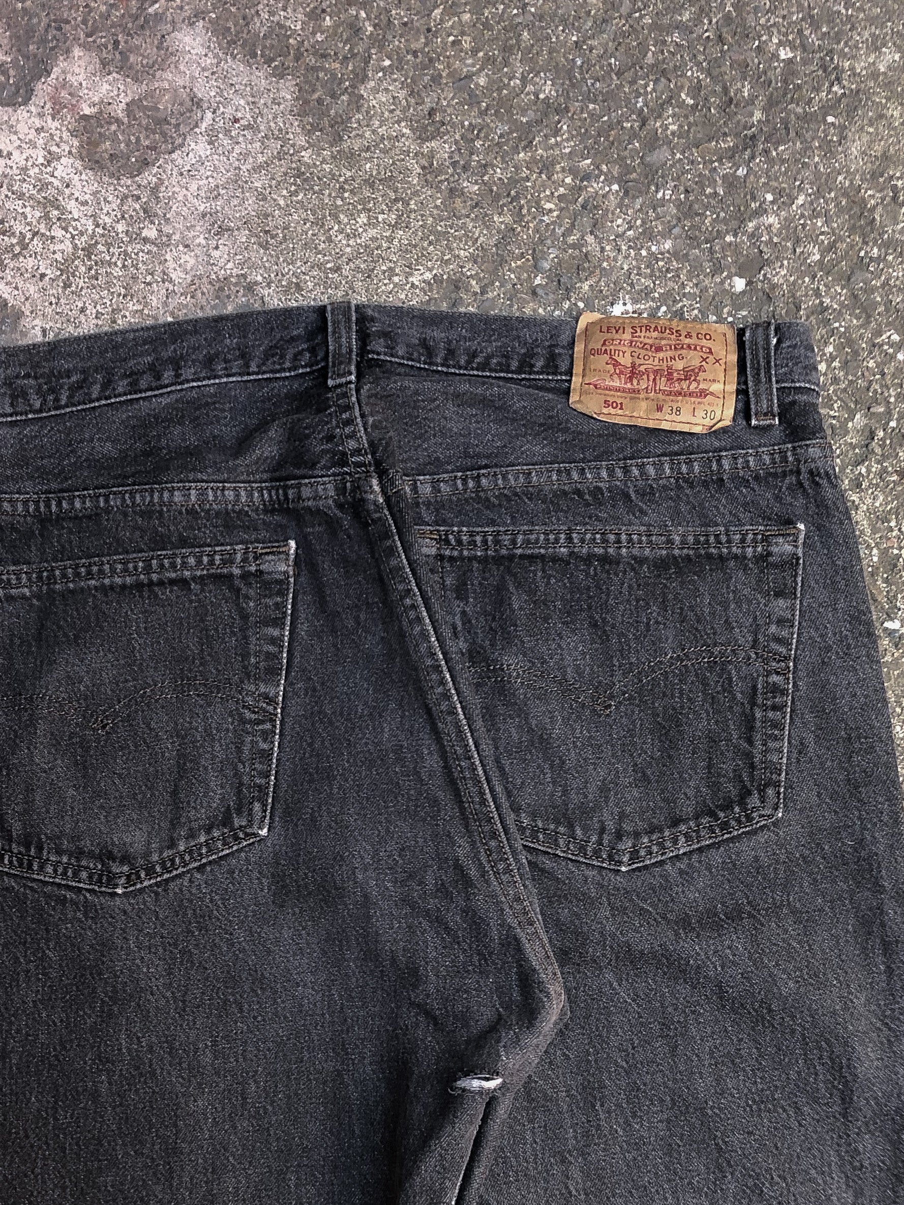 1990s Levis Repaired Dark Graphite 501 Released Hem (36X30)