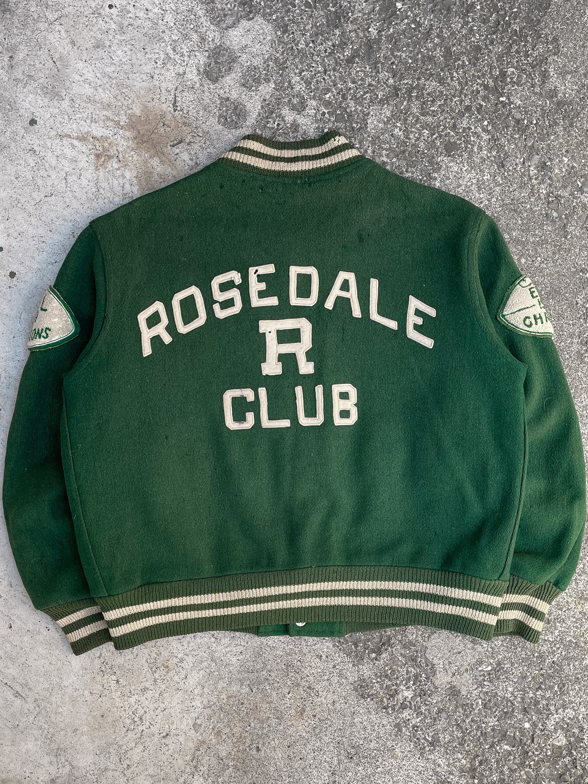 1950s “Rosedale Club” Faded Green Wool Varsity Jacket