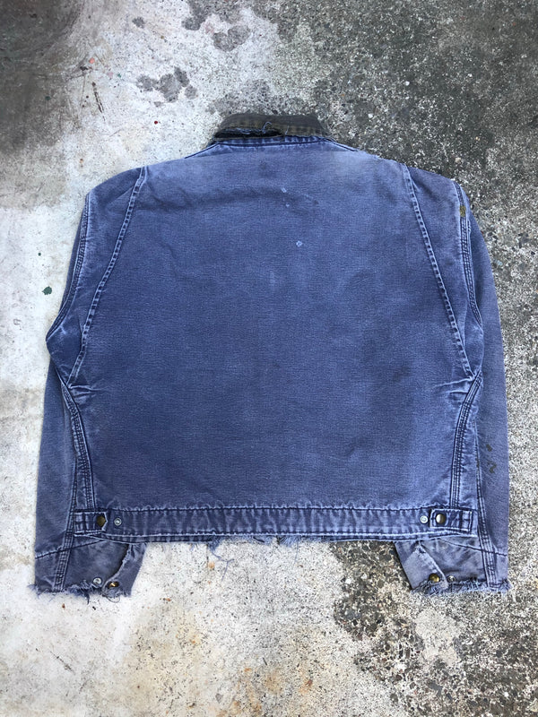 1990s Carhartt Sun Faded Petrol Blue Lined Work Jacket