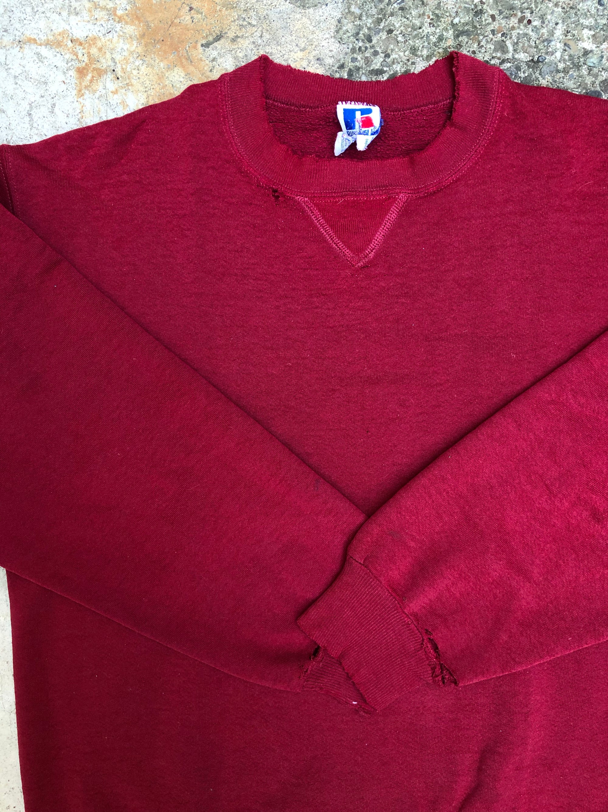 1990s Russell Cherry Red Worn In Blank Sweatshirt