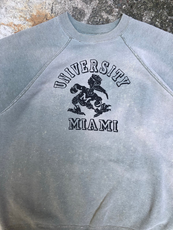 1960s Sun Faded Green “University Miami” Raglan Short Sleeve Sweatshirt