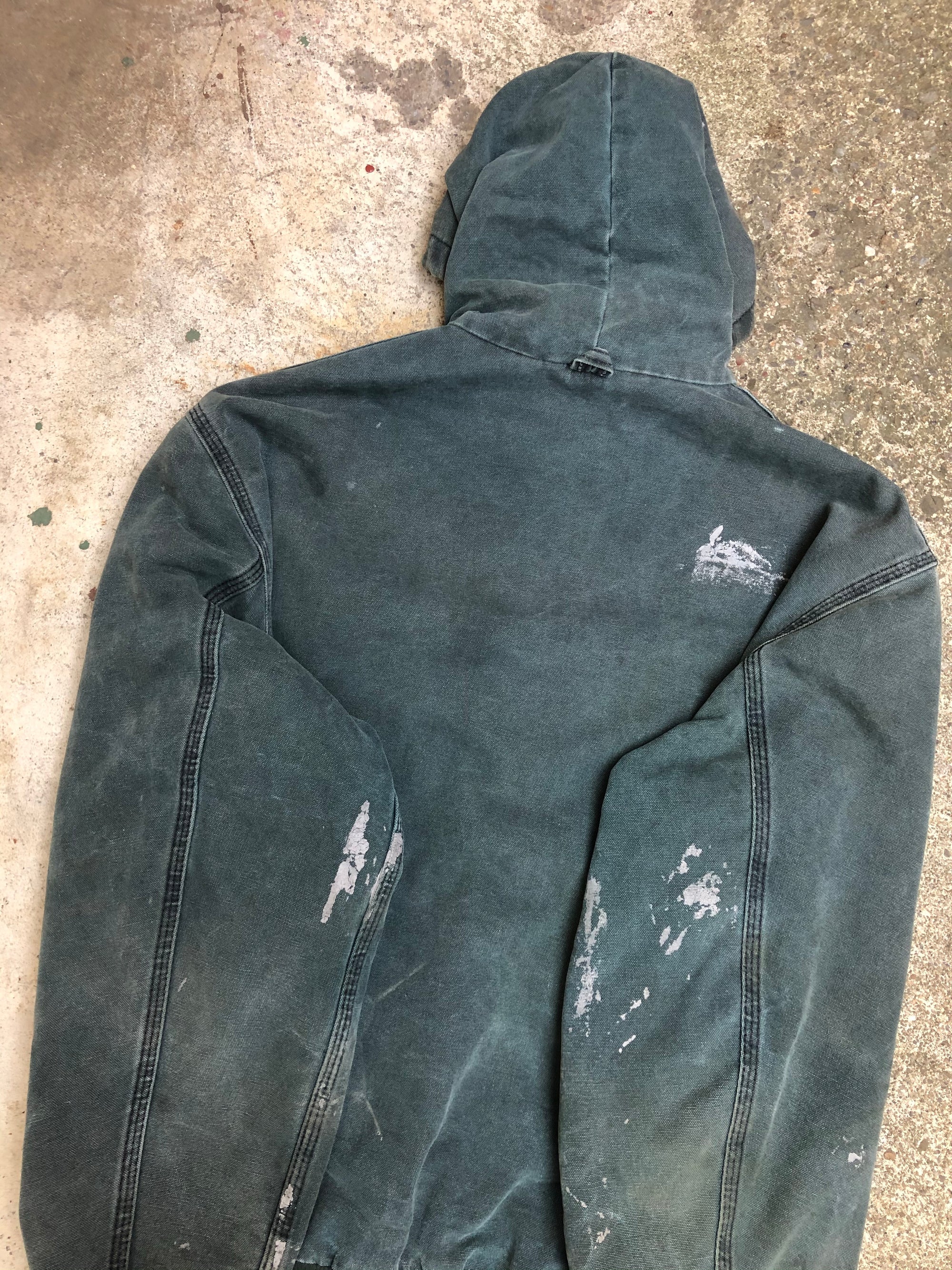 1990s Carhartt Painted Faded Teal Quilted Hooded Jacket (L)