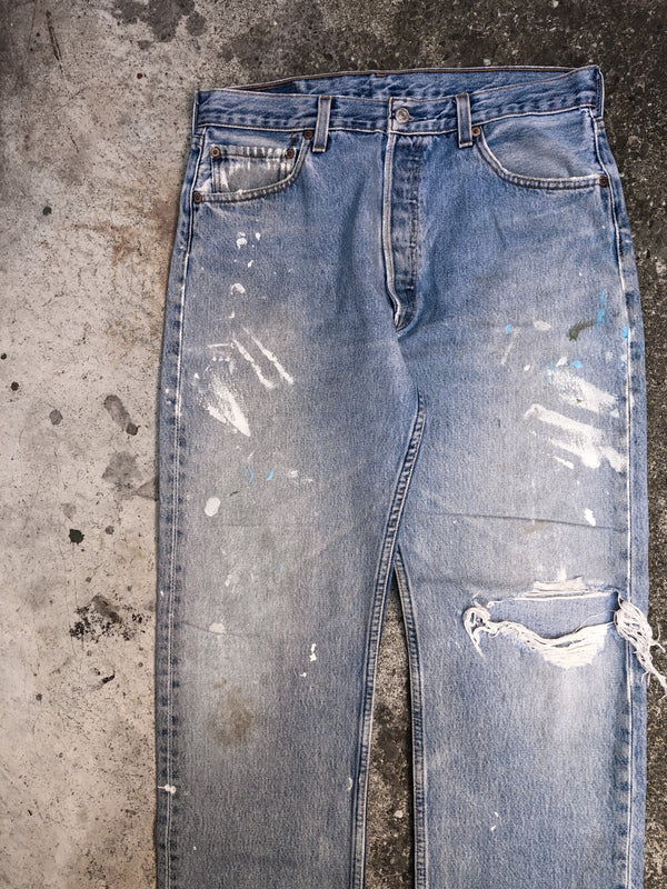 1990s Levis Painted Distressed Faded Blue 501 (32X30)