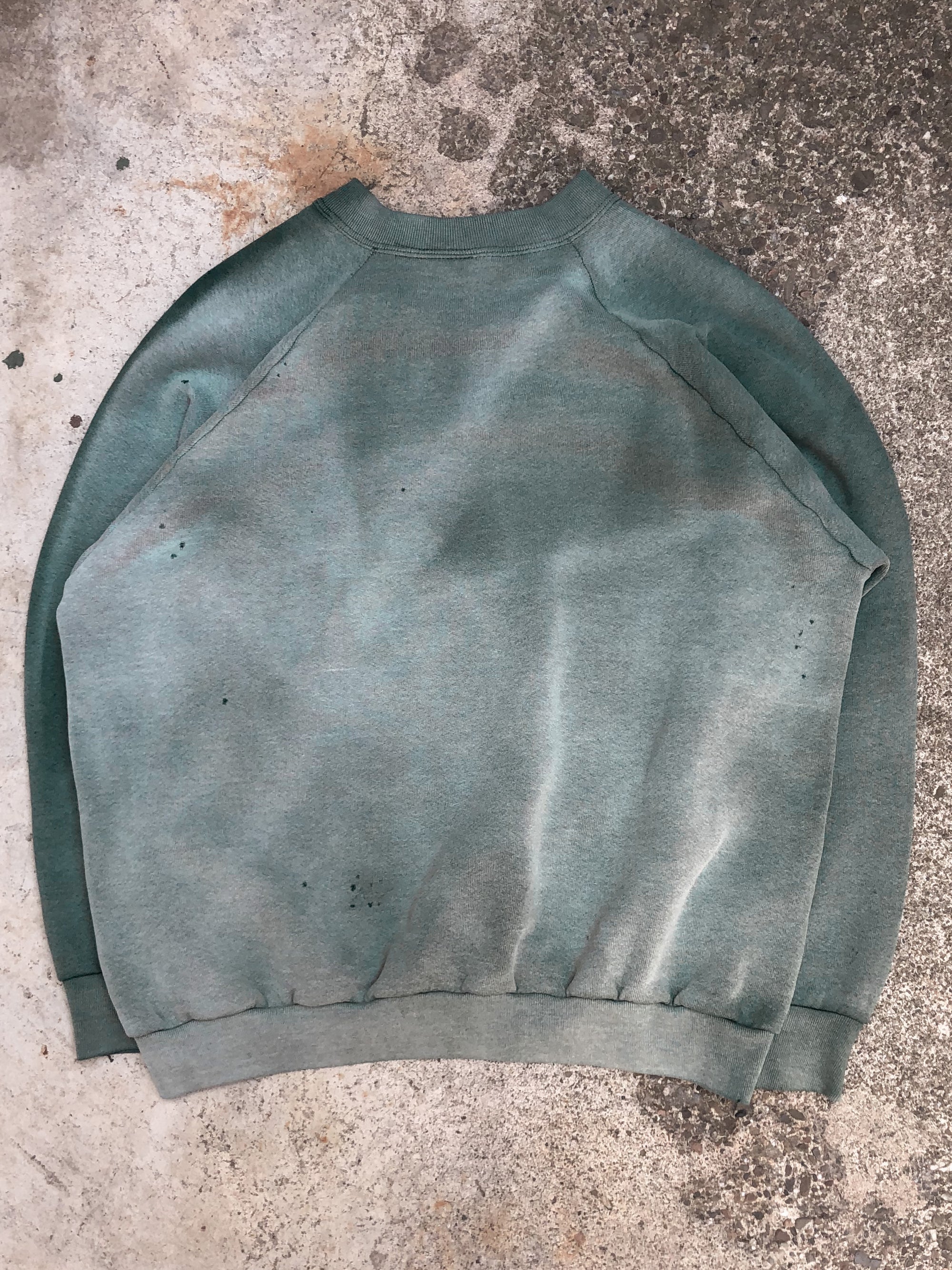 1990s Sun Faded Pine Green Blank Raglan Sweatshirt