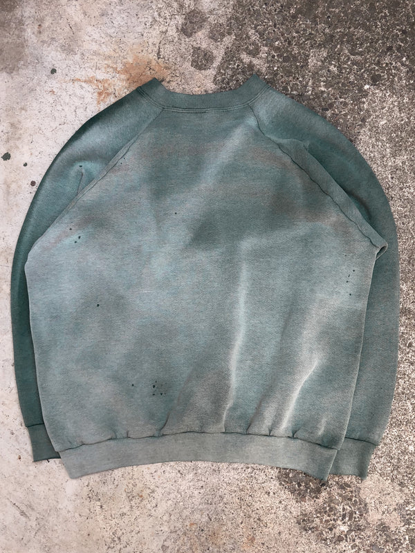 1990s Sun Faded Pine Green Blank Raglan Sweatshirt