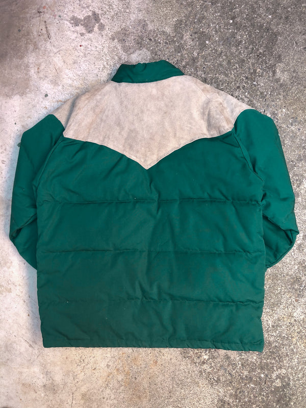 1970s Green Suede Duck Down Puffer Jacket