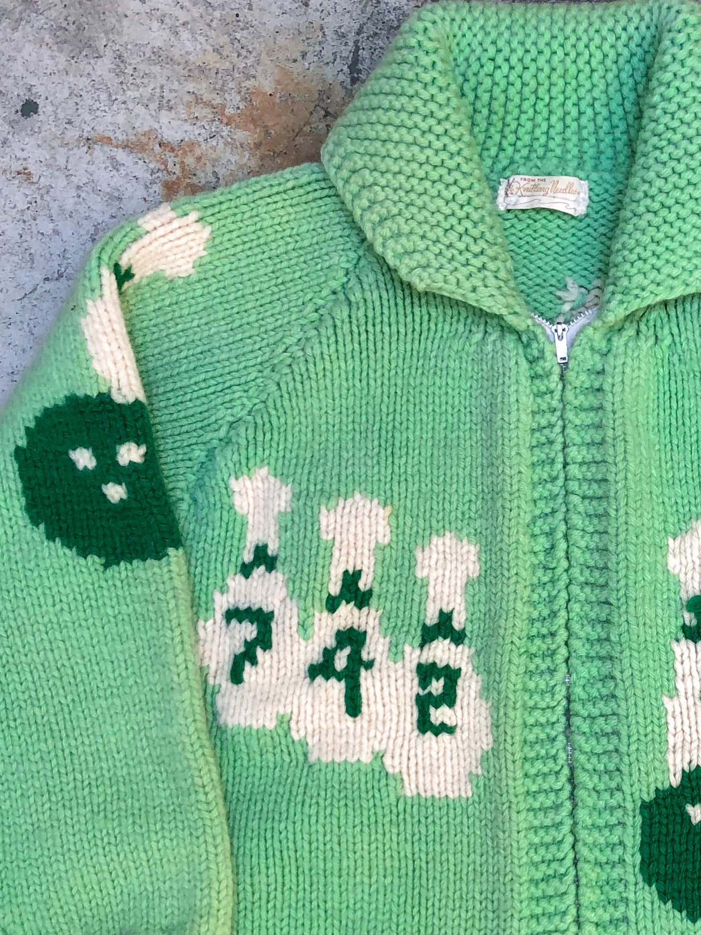 1960s Spring Green Bowling Knit Cowichan Sweater