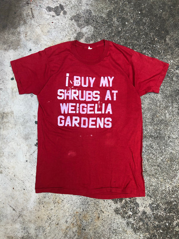 1980s Single Stitched Painted “I Buy My Shrubs at Weigelia Gardens” Tee