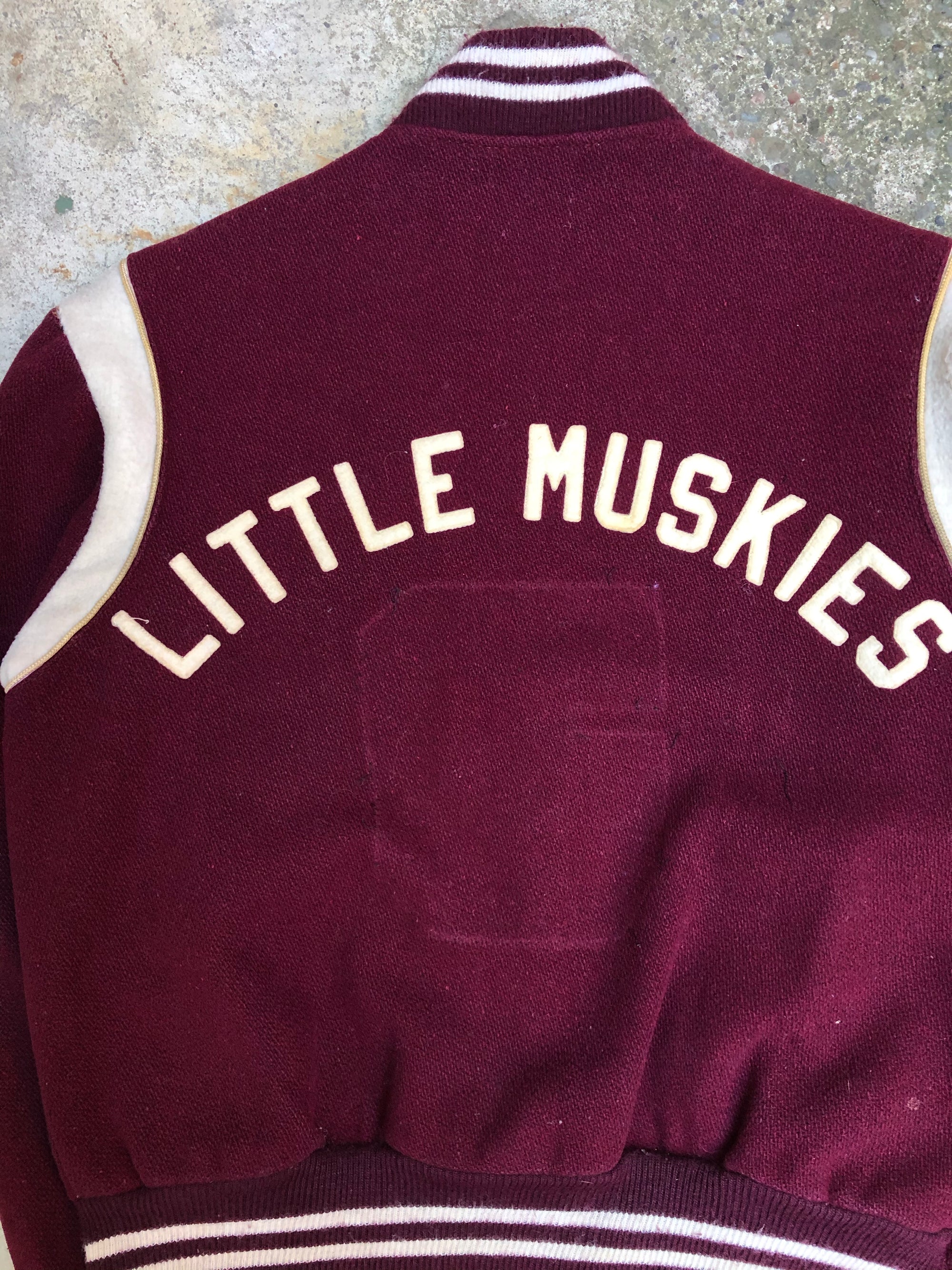 1980s Maroon Chain Stitch “Little Muskies” Varsity Jacket