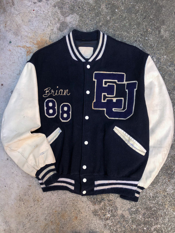 1980s Navy Chain Stitch “East Jackson Trojans” Varsity Jacket