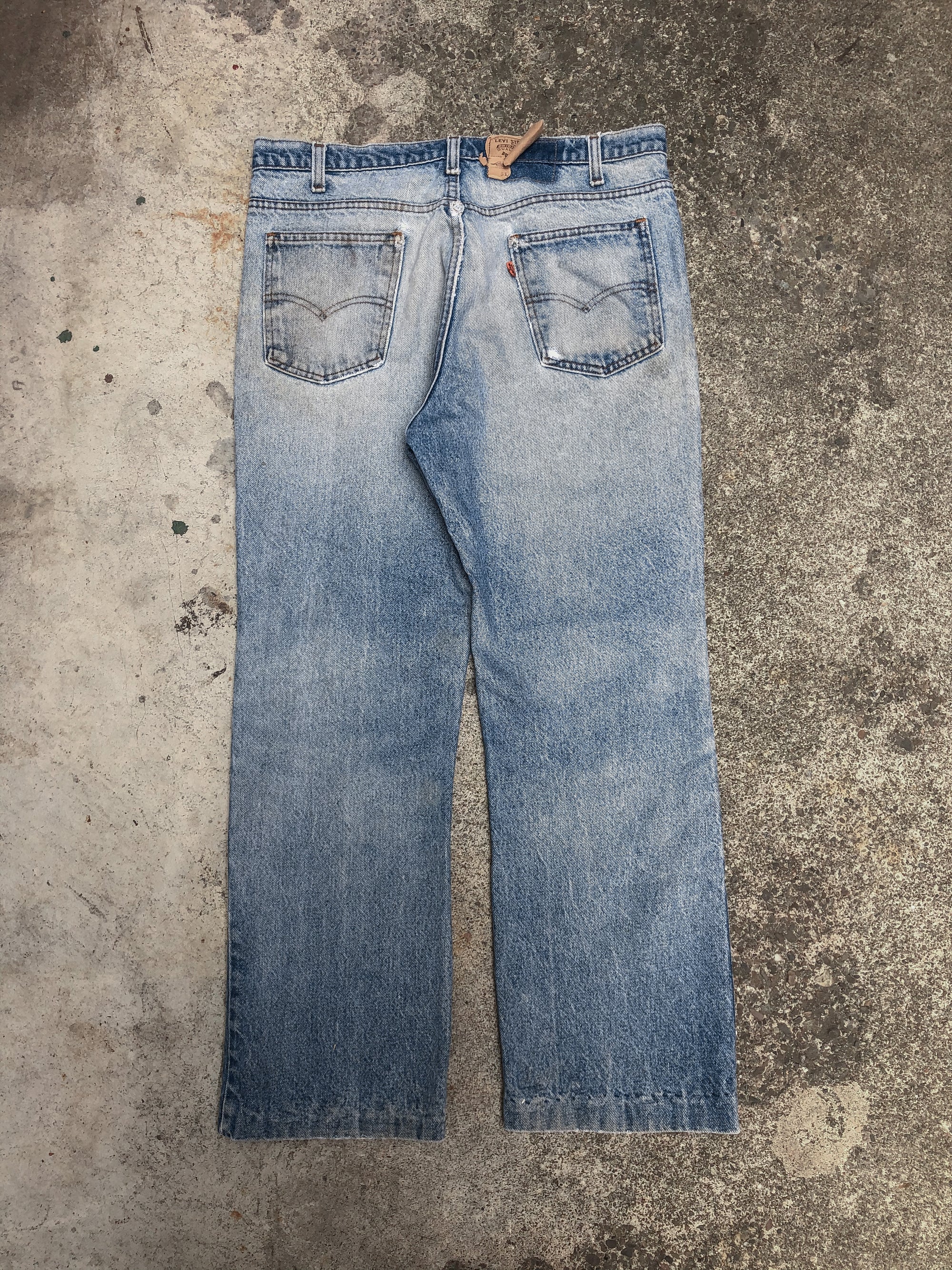 1980s Orange Tab Levis Distressed Blue 517 Talon Zip (34X27)