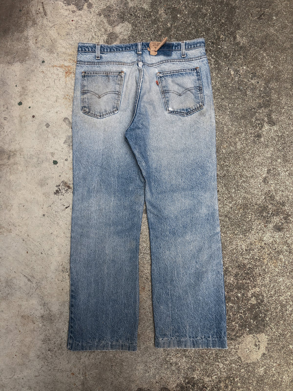 1980s Orange Tab Levis Distressed Blue 517 Talon Zip (34X27)