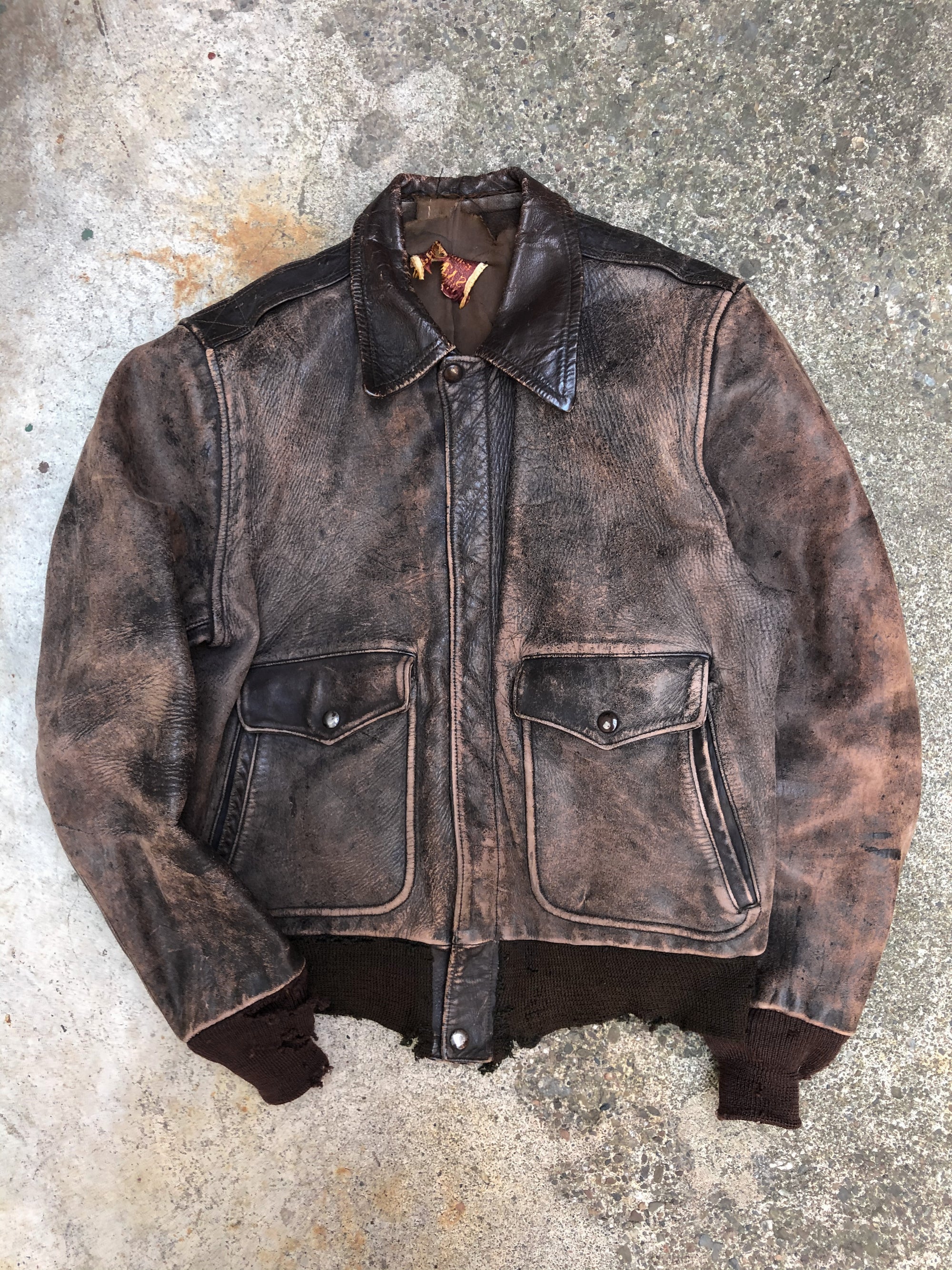 1950s Penney Distressed Faded Chocolate Brown Leather Jacket (M)