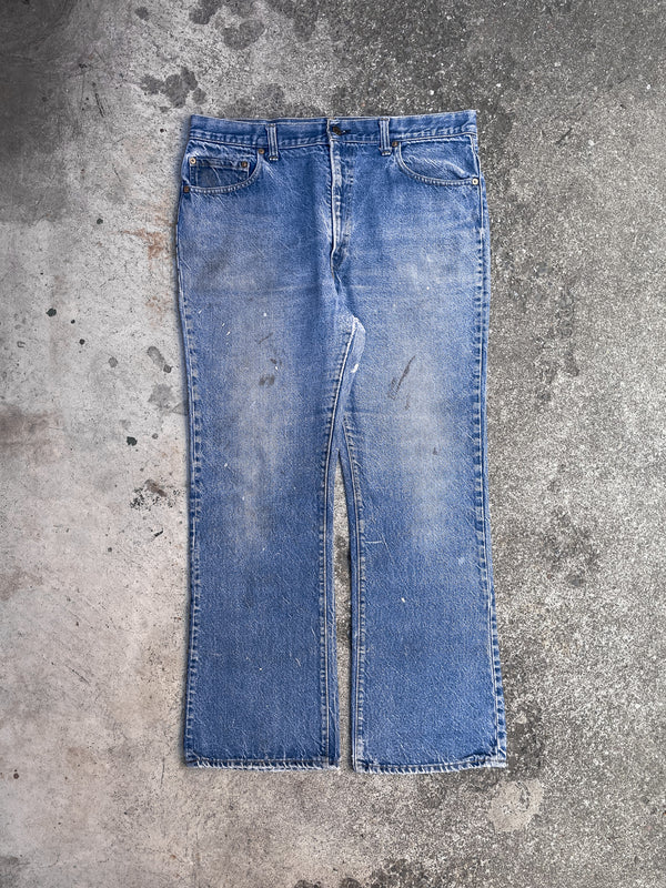 1970s Levis Repaired Worn In Blue 517 Talon Zip (35X29)