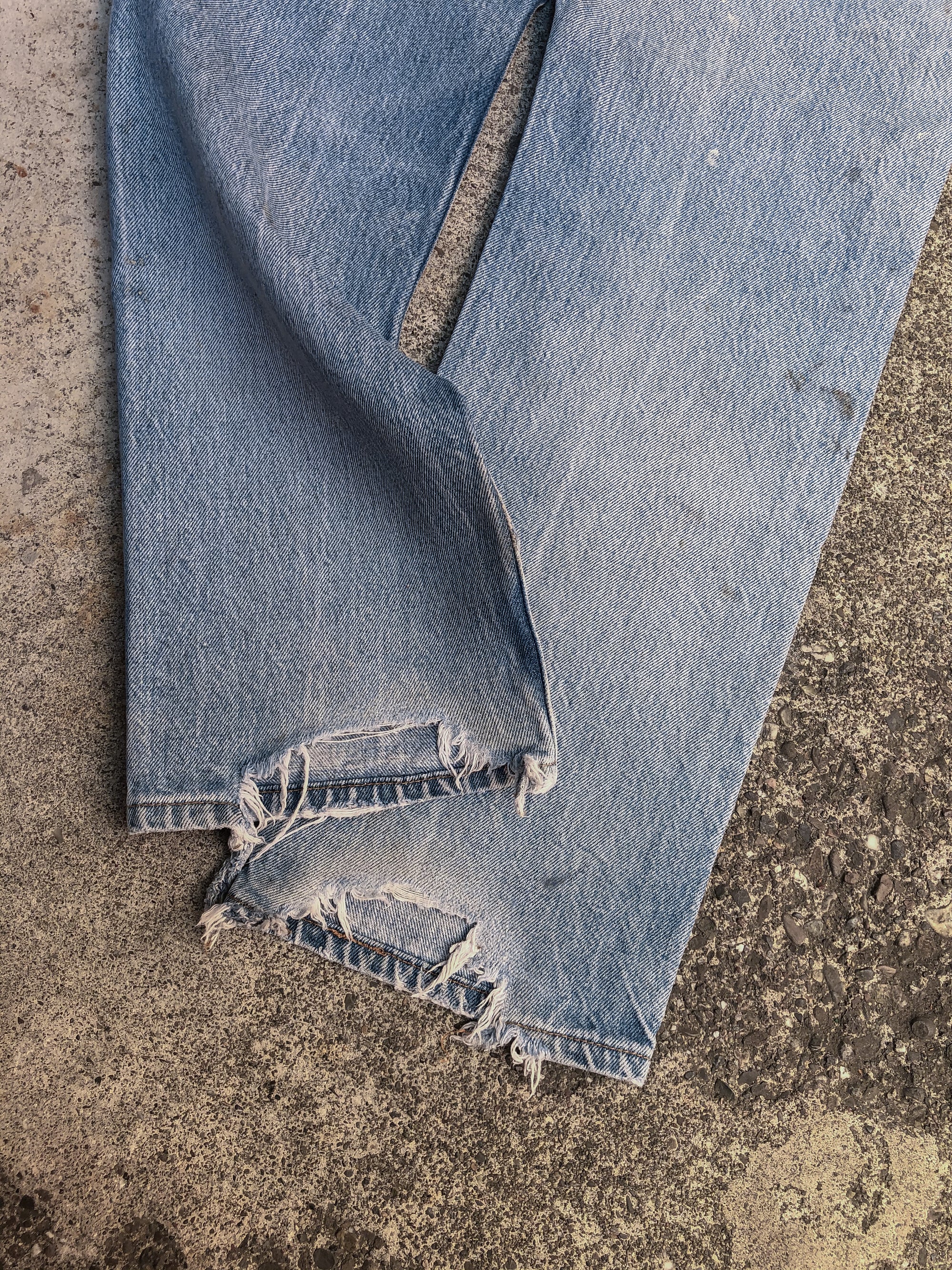 1990s Levis Distressed Heel Bite Blue 501XX (29X29)