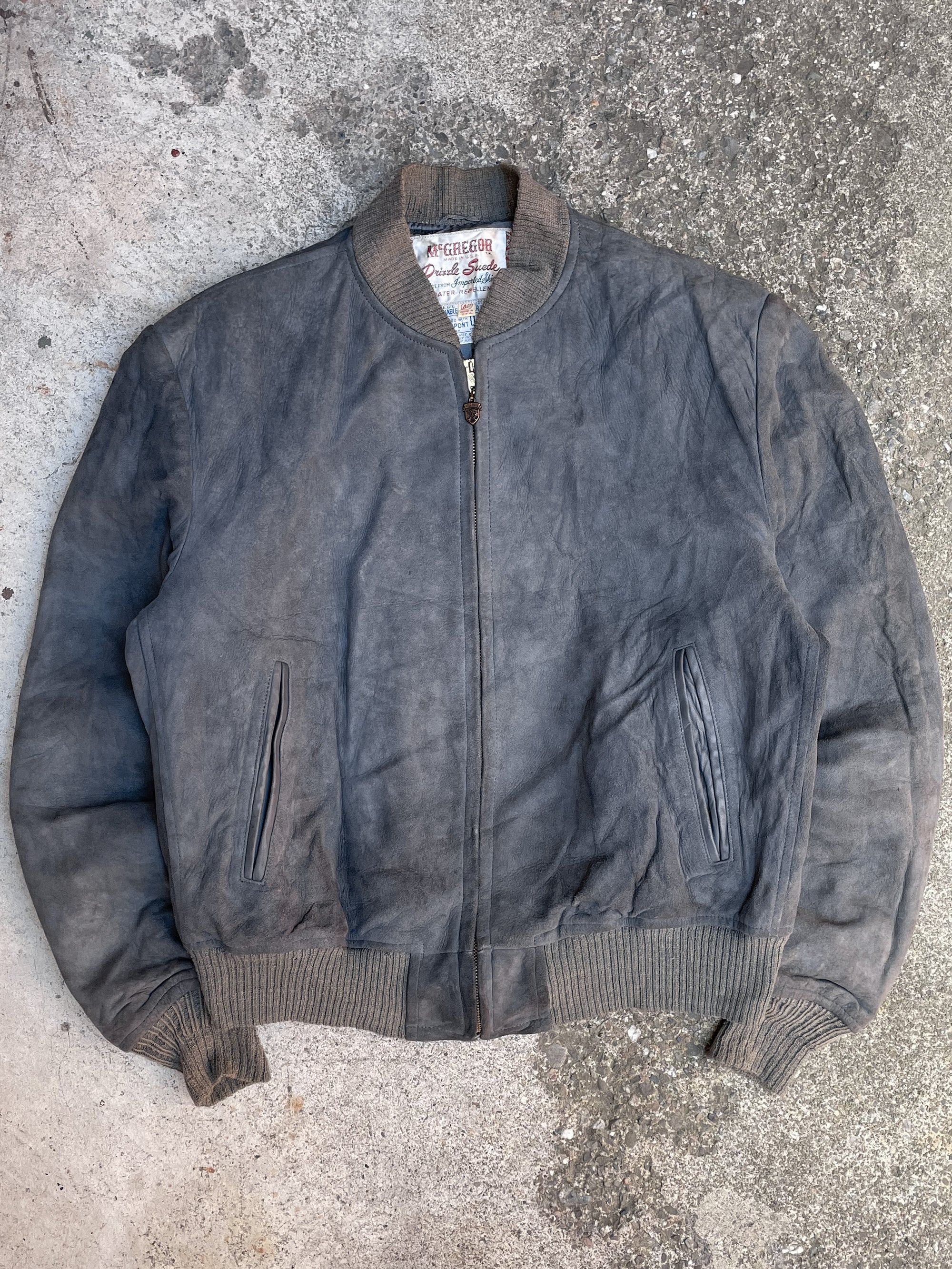 1950s Faded Slate Blue Suede Bomber Jacket (M)