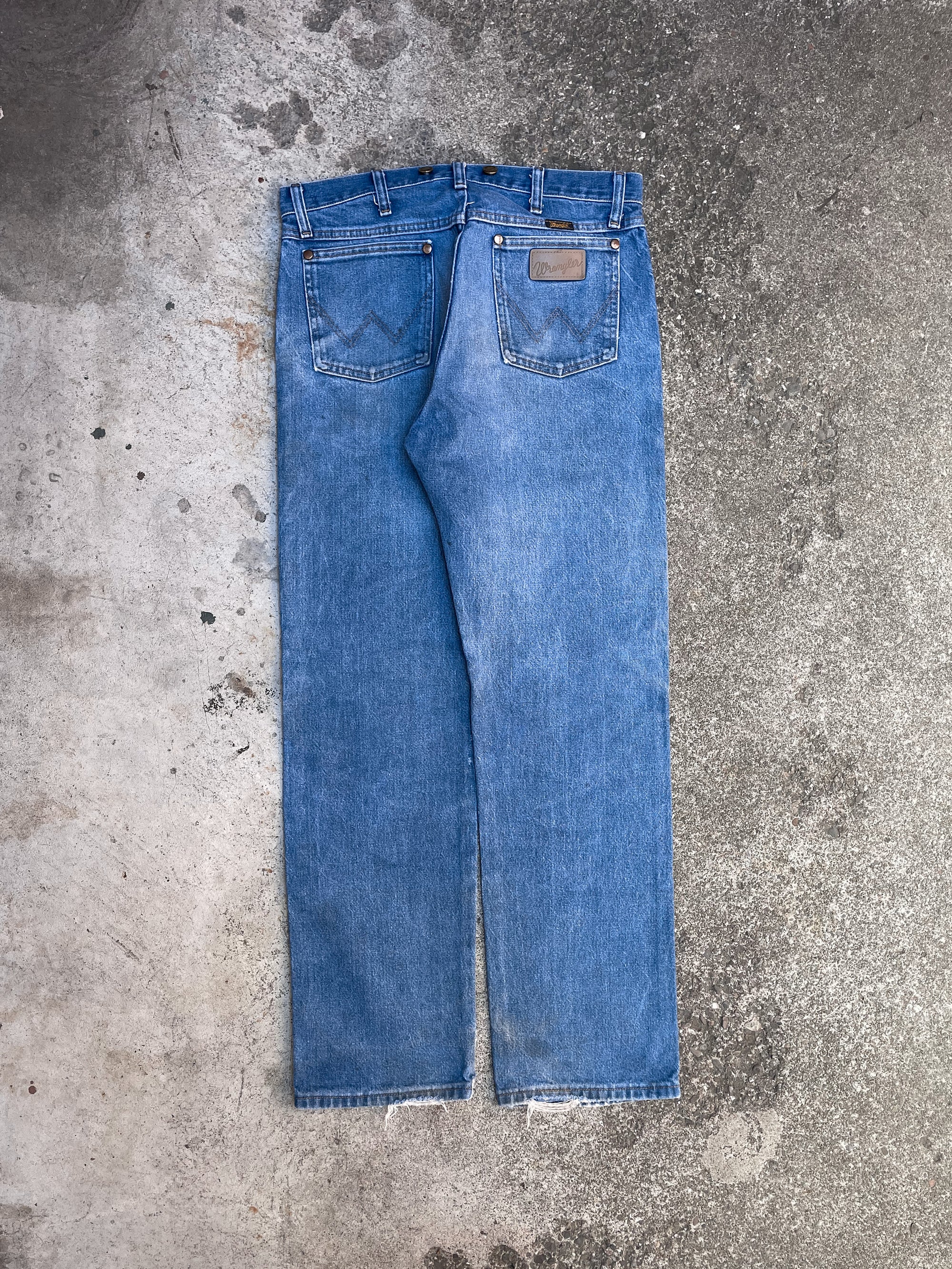 1990s Wrangler Patched Dirty Blue Denim (32X30)