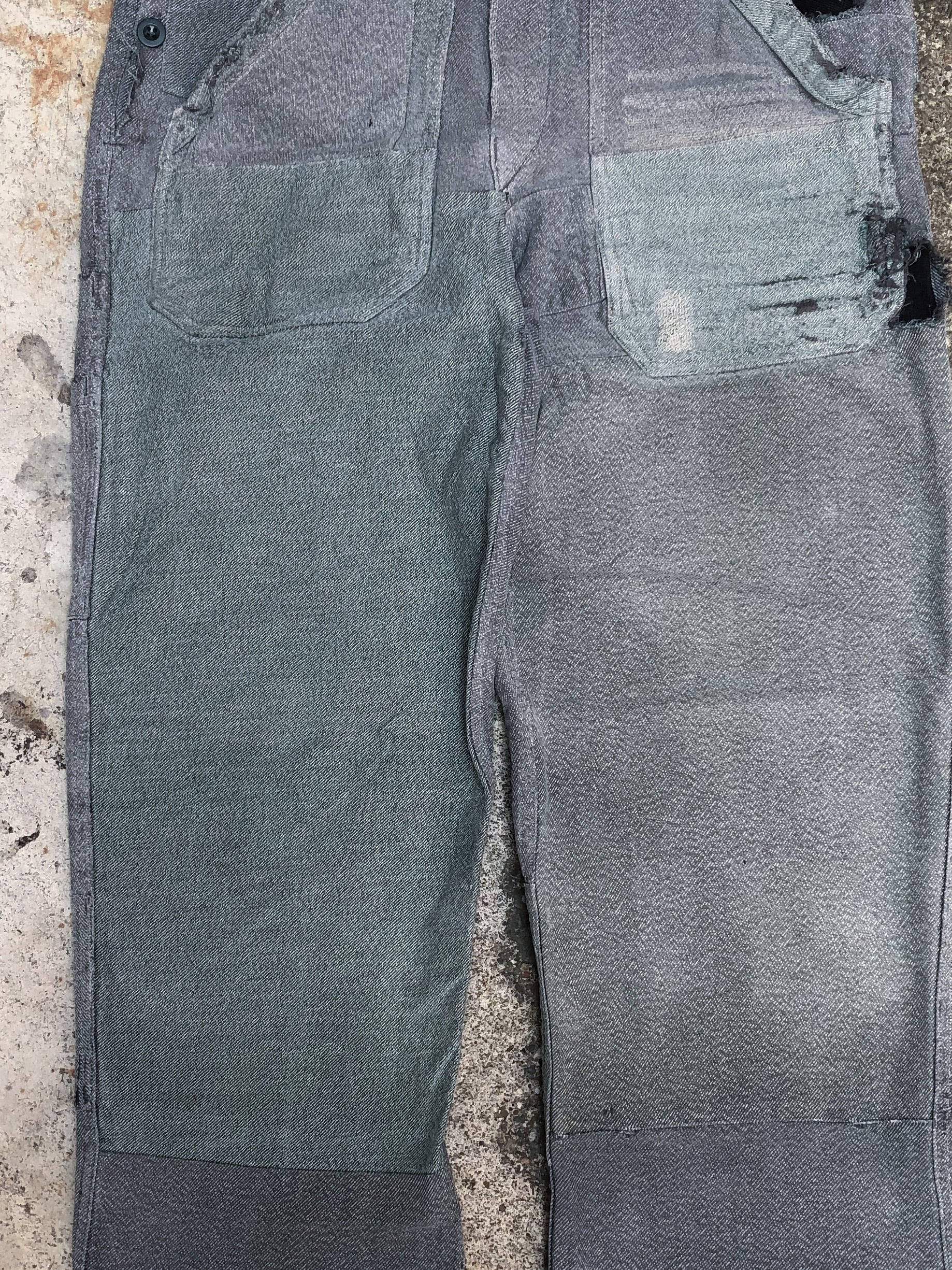 1950s Grey Green Repaired Patchwork European Work Pants (33X30)