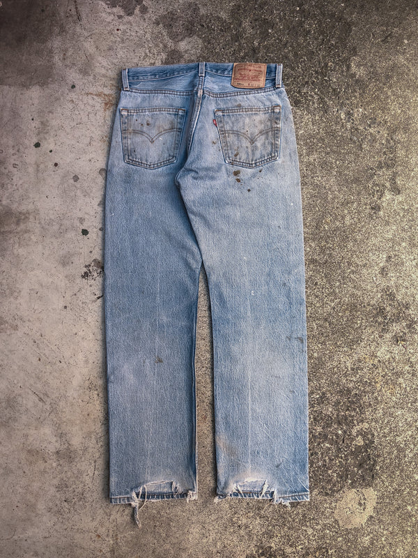 1990s Levis Distressed Heel Bite Blue 501XX (29X29)