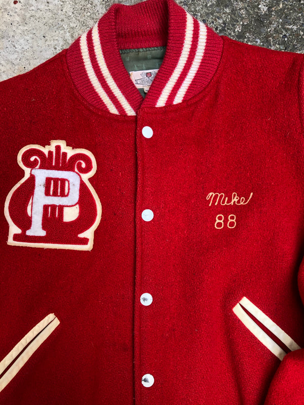 1980s Cherry Red Chain Stitch “PAHS Marching Band” Varsity Jacket