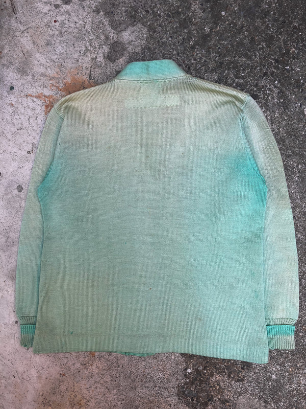 1950s Sun Faded Mint Green Varsity Knit Cardigan