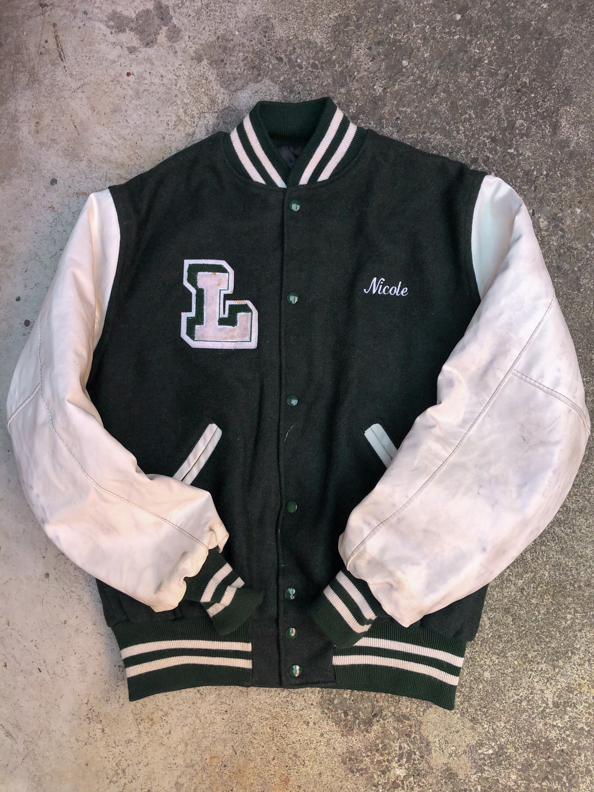 1990s Forest Green Chain Stitch “Livingston Lancers” Varsity Letterman Jacket