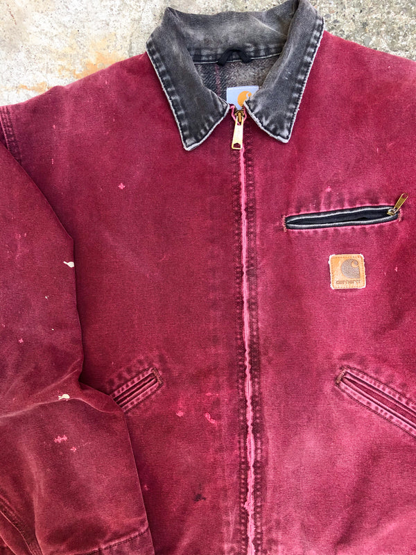 1990s Carhartt Faded Crimson Red Lined Work Jacket (XXL)