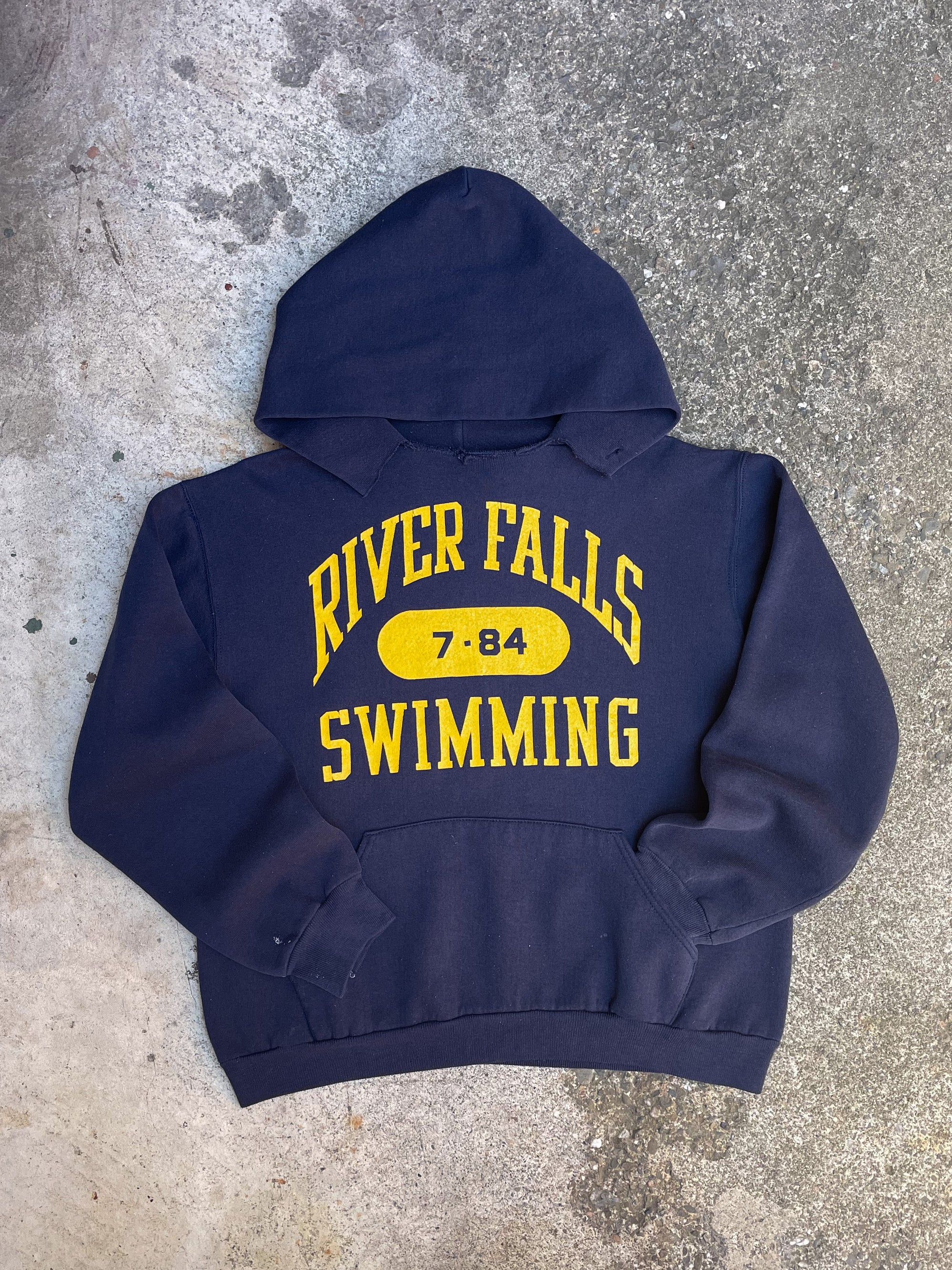 1980s Russell “River Falls Swimming” Distressed Hoodie