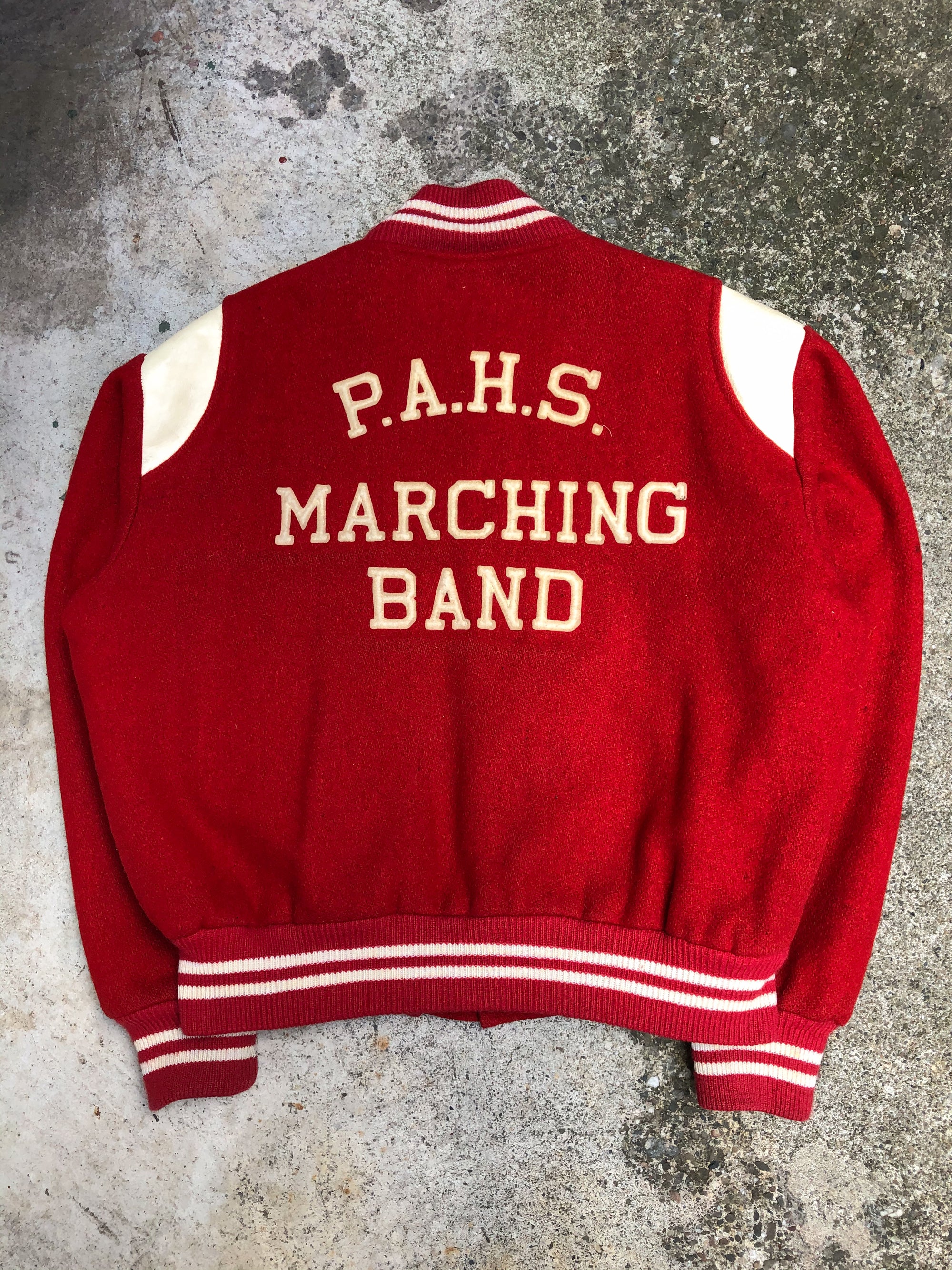 1980s Cherry Red Chain Stitch “PAHS Marching Band” Varsity Jacket