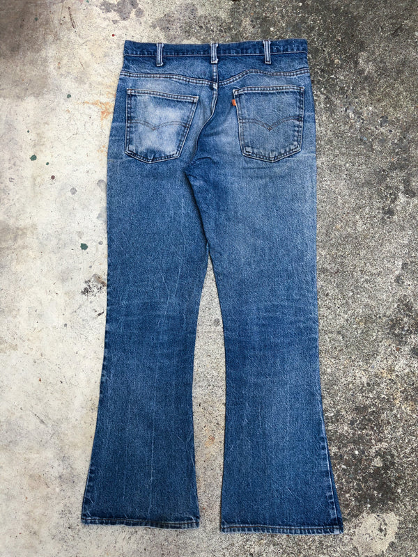 1970s Orange Tab Levis Worn In Blue Flare Denim (32X30)