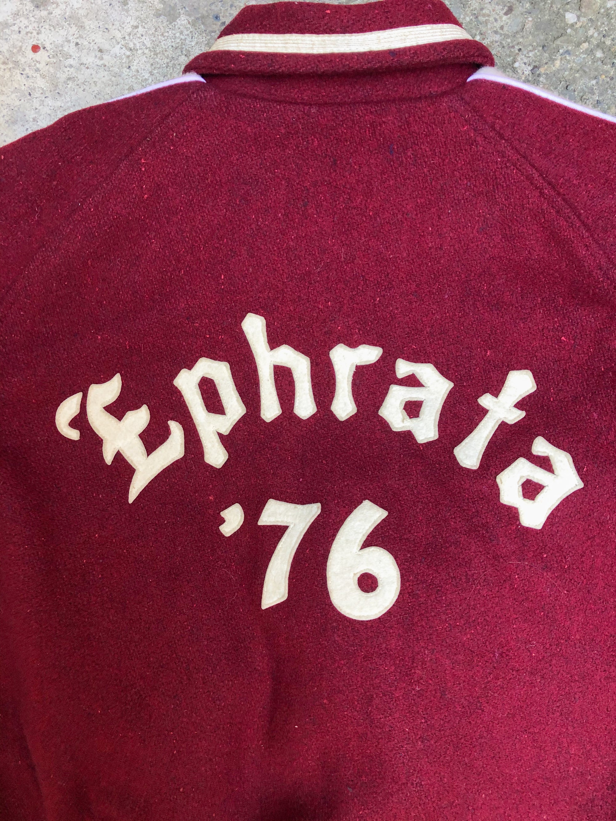 1970s Maroon Chain Stitch “Ephrata” Varsity Jacket