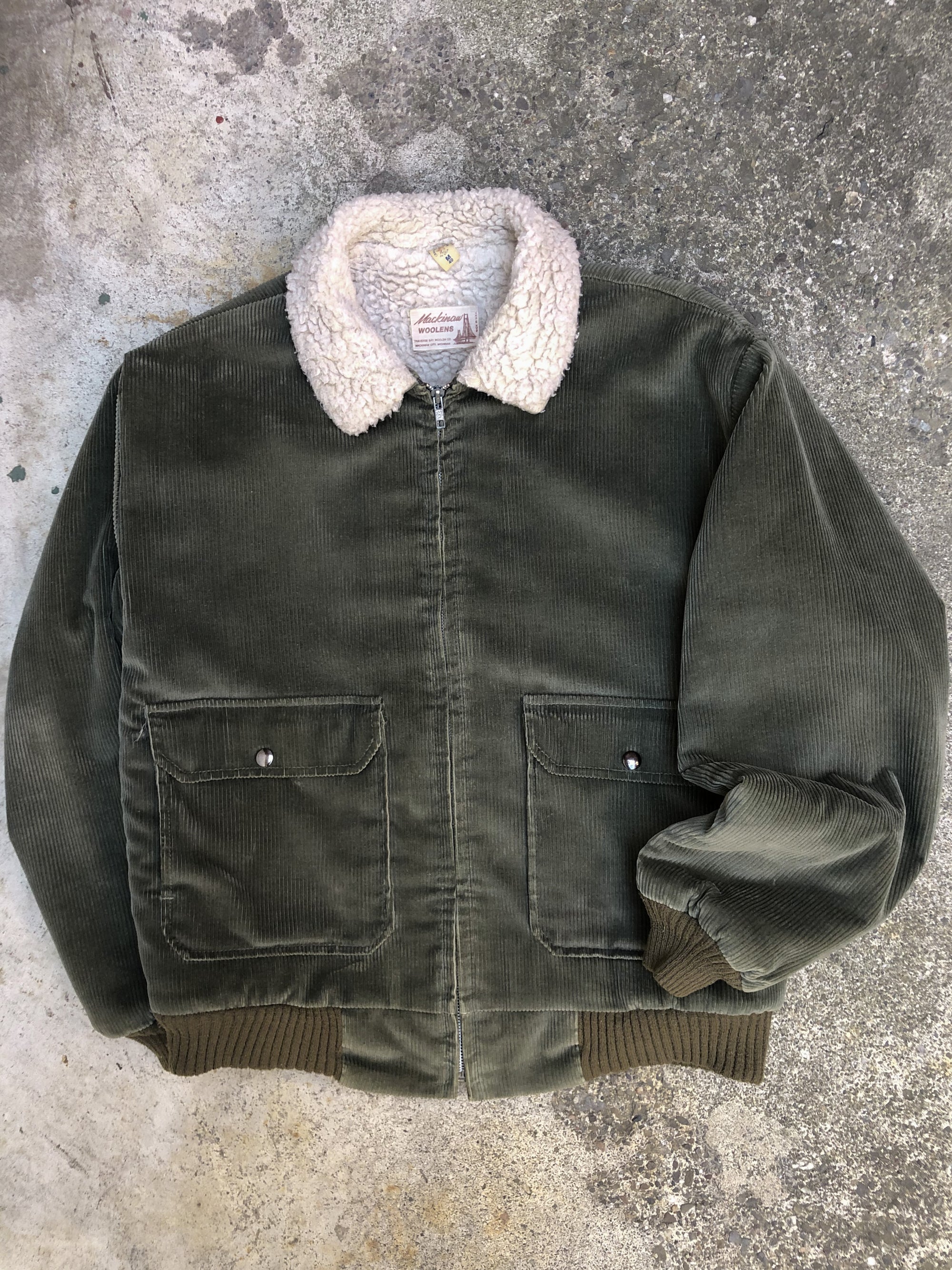 1980s Faded Green Corduroy Sherpa Lined Jacket