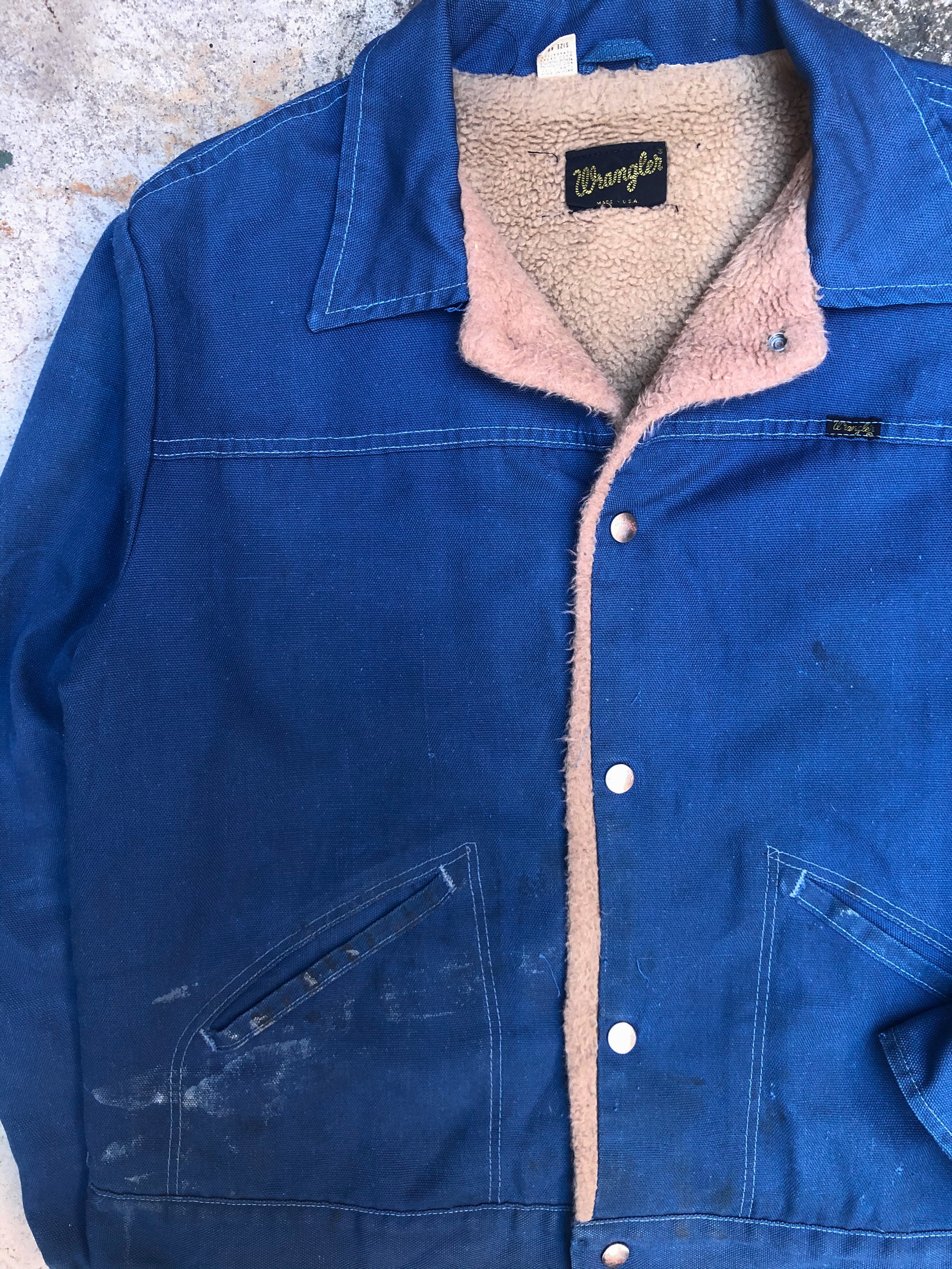 1980s Wrangler Blue Canvas Sherpa Work Jacket