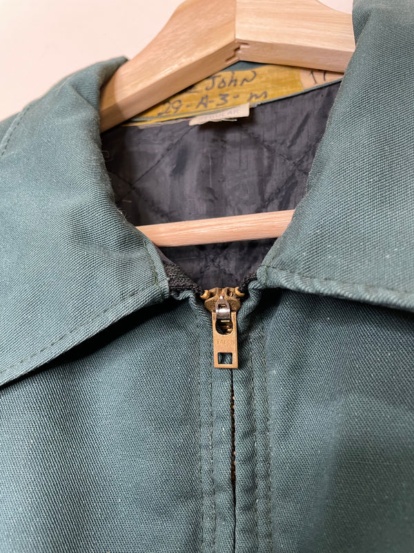 1970s Faded Green Quilted Liner Work Jacket Talon Zip (S/M)