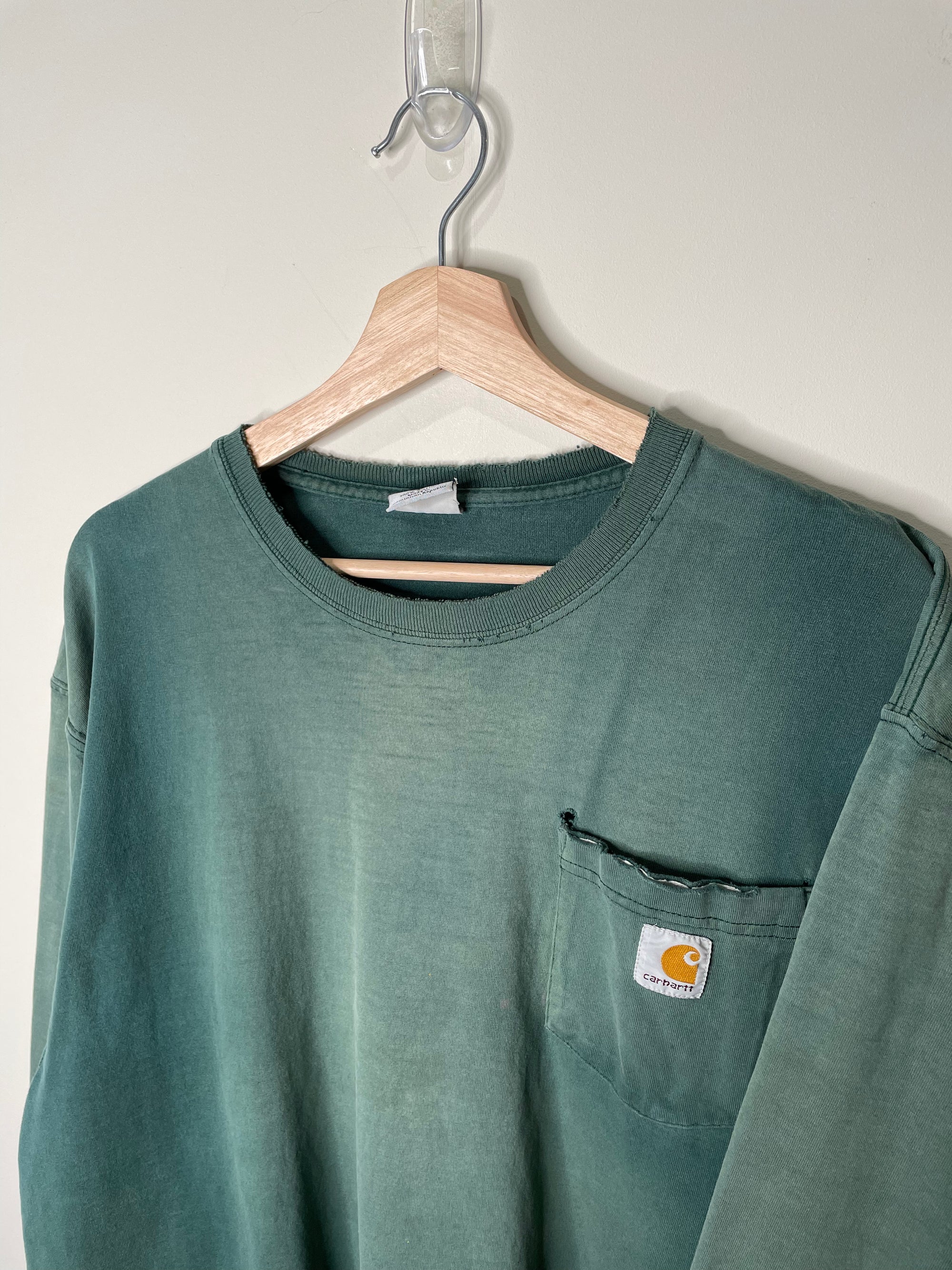 Carhartt Sun Faded Green Distressed Long Sleeve Pocket Tee (XL)