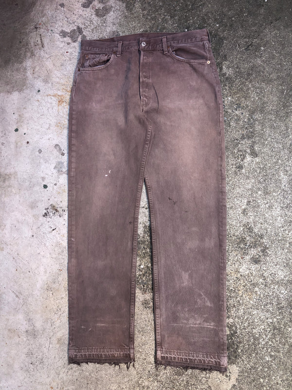 1990s Levis Faded Taupe Brown 501 Released Hem (35X32)