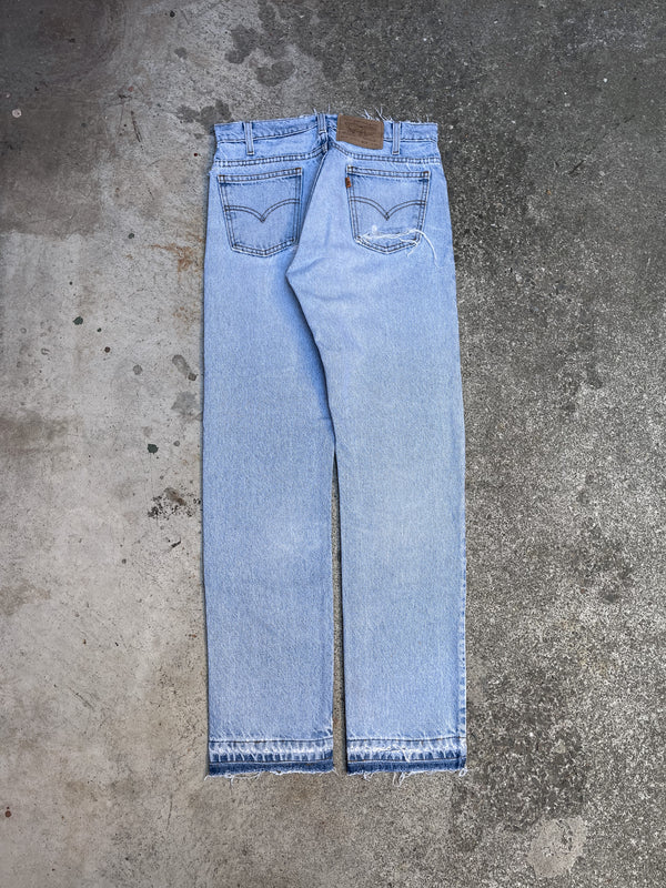 1990s Orange Tab Levis Distressed Faded Blue 505 Released Hem (28X30)